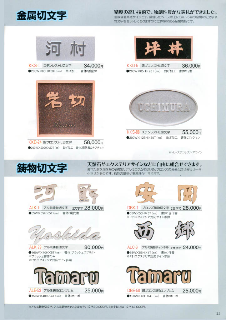 金属切文字・鋳物切文字